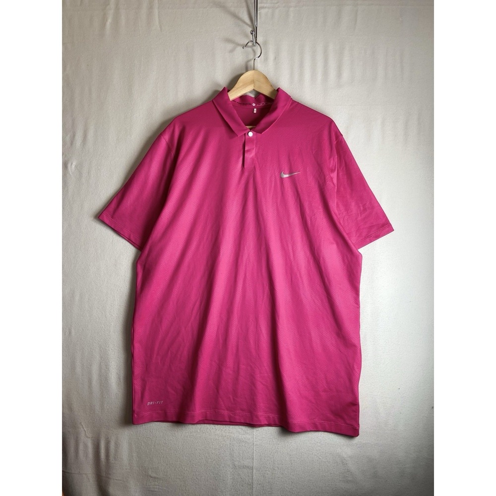 Nike Tiger Woods Collection Dri-FIT Polo Men XL Pink Golf Shirt TW Logo Snap